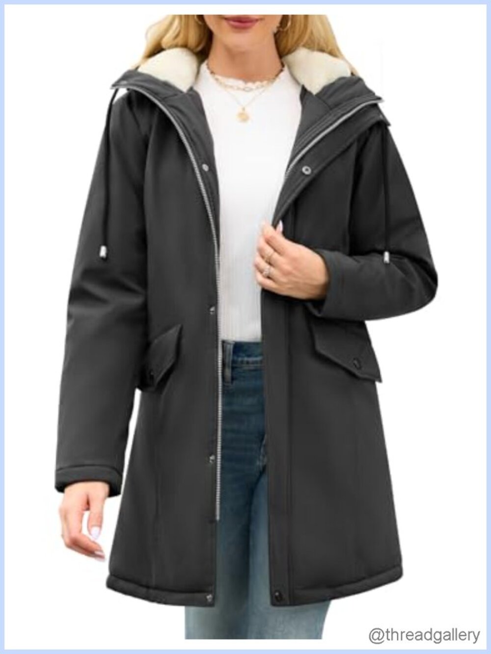 Women's Winter Rain Jacket Water-Repellent Fleece Lined Coat Adju
